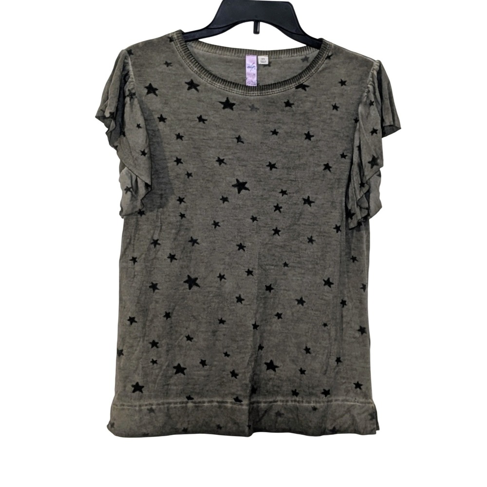 Alya Francesca's Olive Green Star Print Flutter Sleeve Top XS Casual  NEW